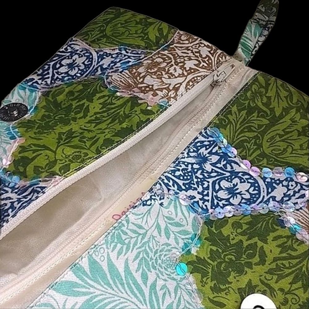 Multi-Patterned Fabric Sequined Wristlet Purse - Picture 6 of 8
